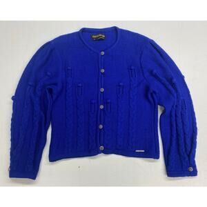 Women Geiger Austria 3D crochet knit wool button up cardigan sweater 34 (small)